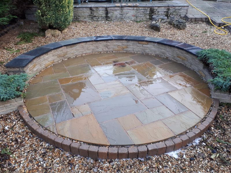 Indian sandstone patio cleaned in Heanor, All blackspots cleaned without the use of a pressure washer: Swipe To View More Images