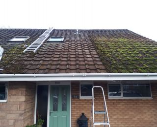 Part way through this roof moss removal, making a huge difference to the appearance!: Click Here To View Larger Image